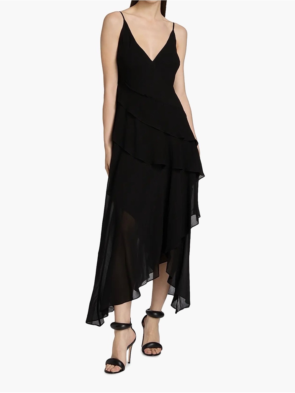 L’Agence Sunniva Tiered Midi Dress Black Size 12 NWT